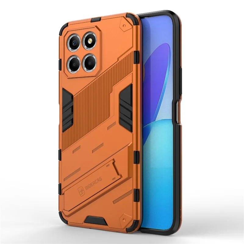 Kickstand Phone Case for Honor X8 5G, Hard PC + Soft TPU Anti-drop Hybrid Protective Cover - Orange