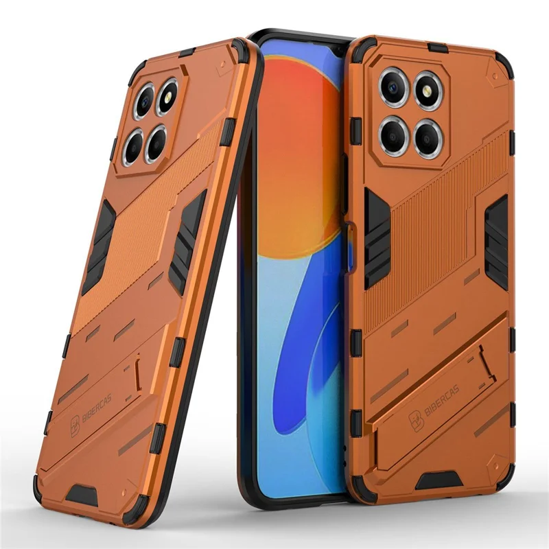Kickstand Phone Case for Honor X8 5G, Hard PC + Soft TPU Anti-drop Hybrid Protective Cover - Orange