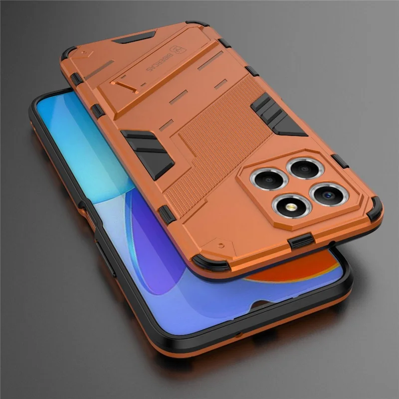 Kickstand Phone Case for Honor X8 5G, Hard PC + Soft TPU Anti-drop Hybrid Protective Cover - Orange