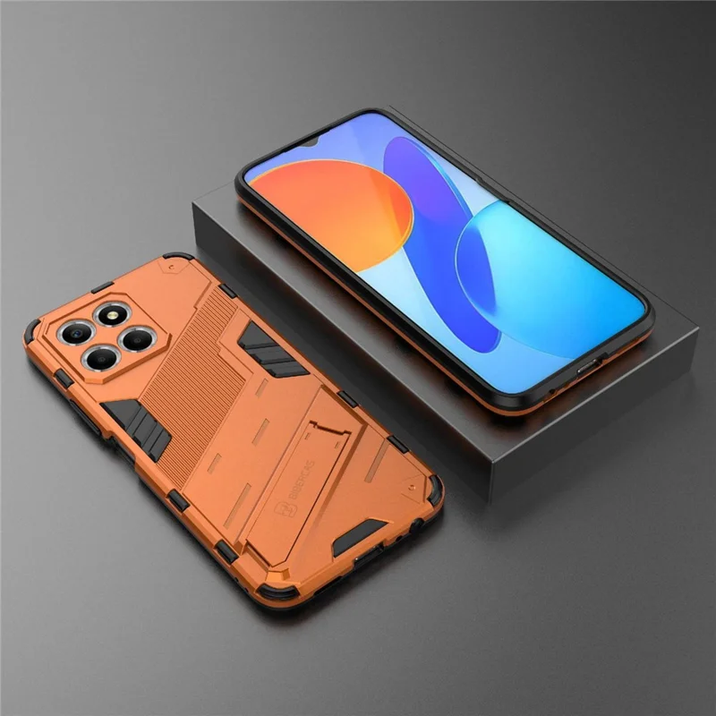 Kickstand Phone Case for Honor X8 5G, Hard PC + Soft TPU Anti-drop Hybrid Protective Cover - Orange