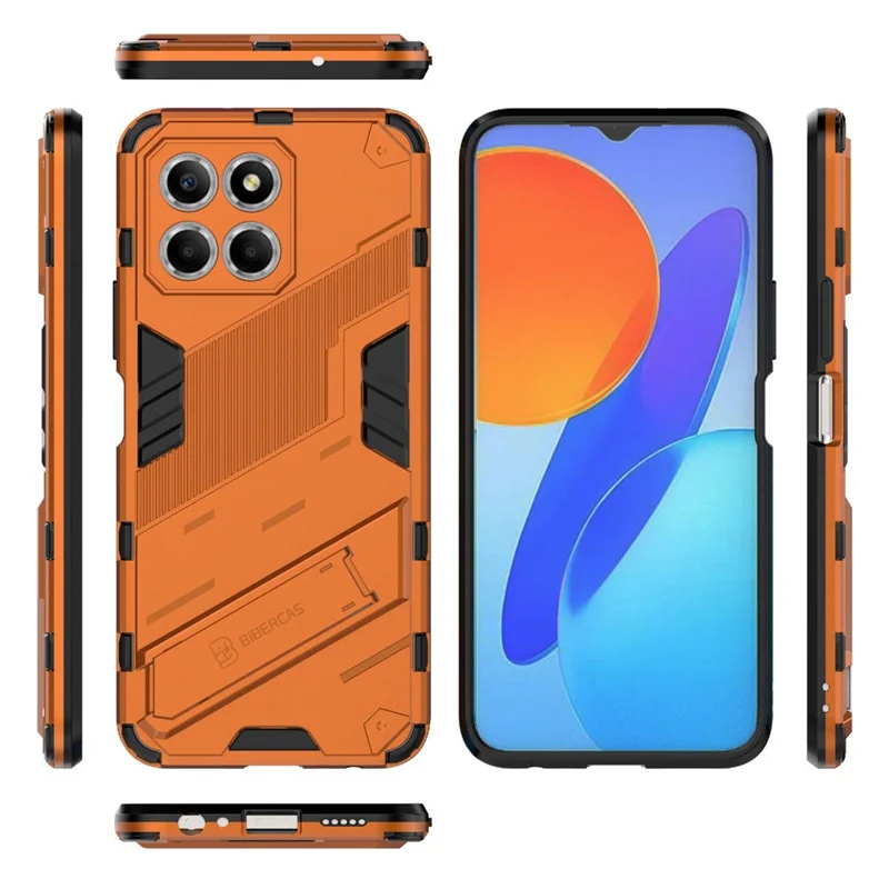 Kickstand Phone Case for Honor X8 5G, Hard PC + Soft TPU Anti-drop Hybrid Protective Cover - Orange
