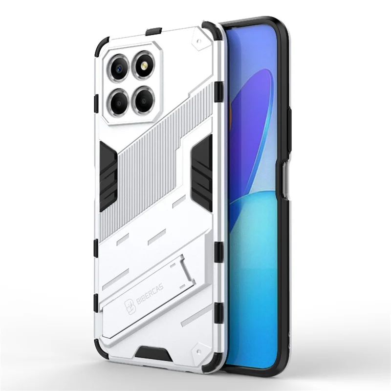Kickstand Phone Case for Honor X8 5G, Hard PC + Soft TPU Anti-drop Hybrid Protective Cover - White
