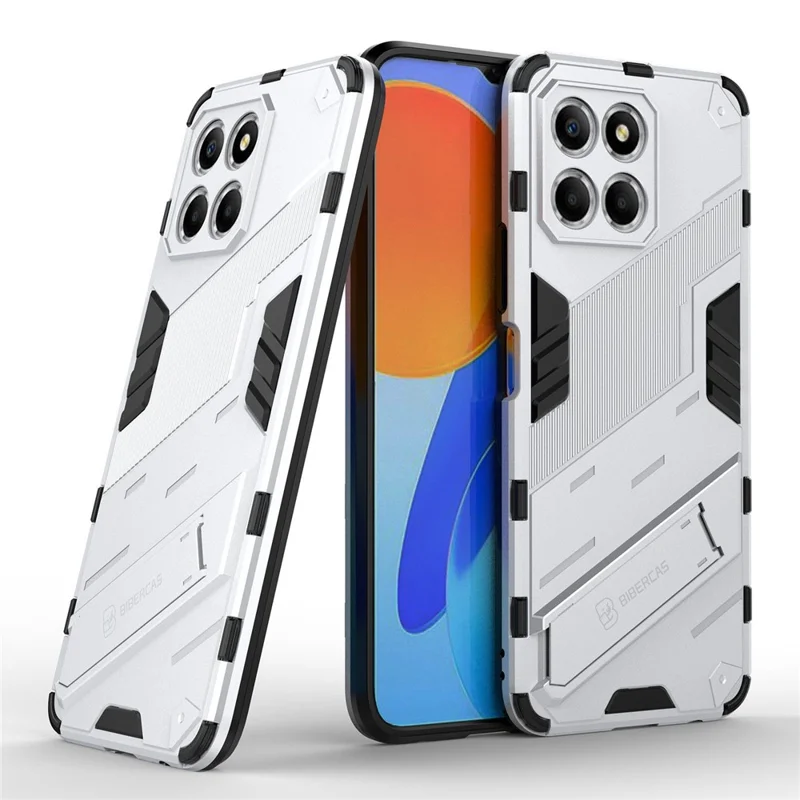 Kickstand Phone Case for Honor X8 5G, Hard PC + Soft TPU Anti-drop Hybrid Protective Cover - White