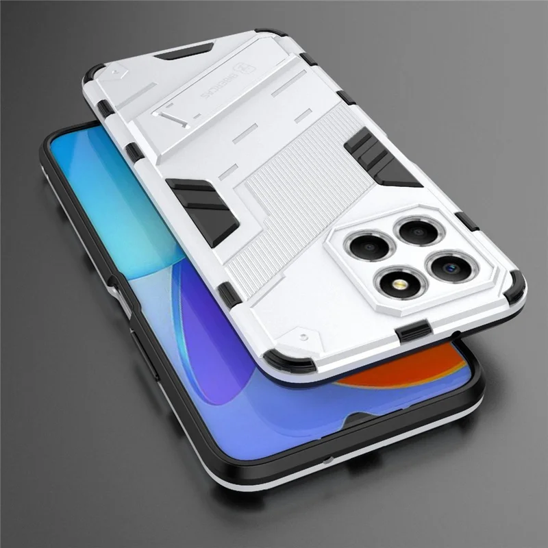 Kickstand Phone Case for Honor X8 5G, Hard PC + Soft TPU Anti-drop Hybrid Protective Cover - White
