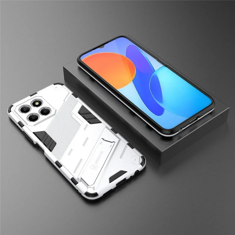 Kickstand Phone Case for Honor X8 5G, Hard PC + Soft TPU Anti-drop Hybrid Protective Cover - White