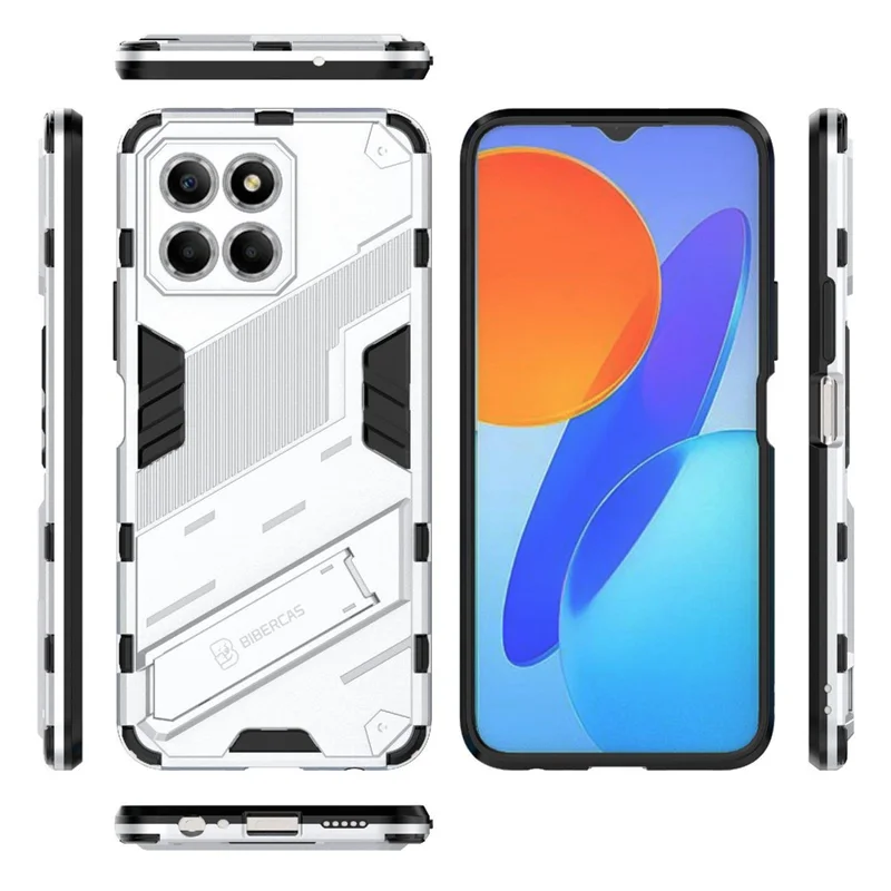 Kickstand Phone Case for Honor X8 5G, Hard PC + Soft TPU Anti-drop Hybrid Protective Cover - White