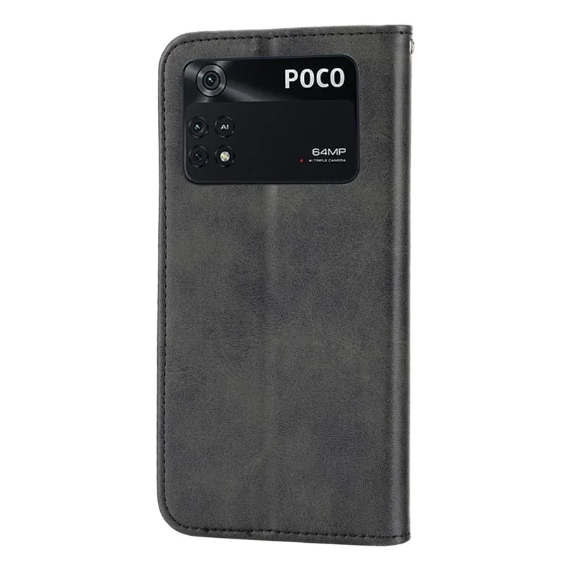 For Xiaomi Poco X4 Pro 5G Imprinted Rhombus Pattern Phone Stand Case Calf Texture PU Leather Wallet Magnetic Closure Cover with Strap - Black