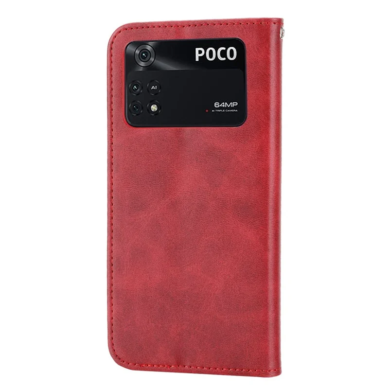 For Xiaomi Poco X4 Pro 5G Imprinted Rhombus Pattern Phone Stand Case Calf Texture PU Leather Wallet Magnetic Closure Cover with Strap - Red
