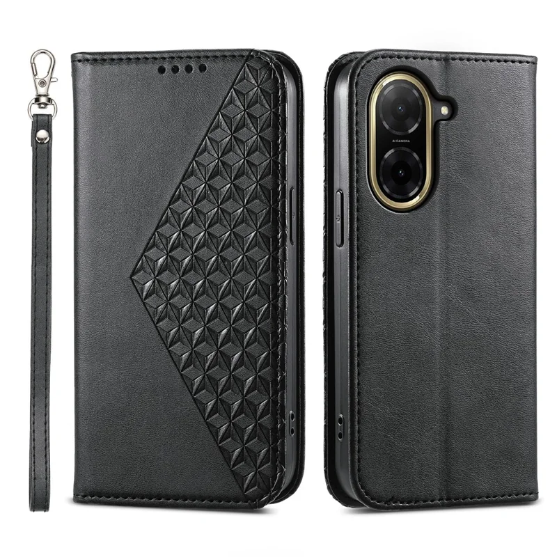 For Xiaomi Redmi A5 NFC (EU) (173.45mm) Case Calf Texture PU Leather Wallet Phone Cover with Wrist Strap - Black