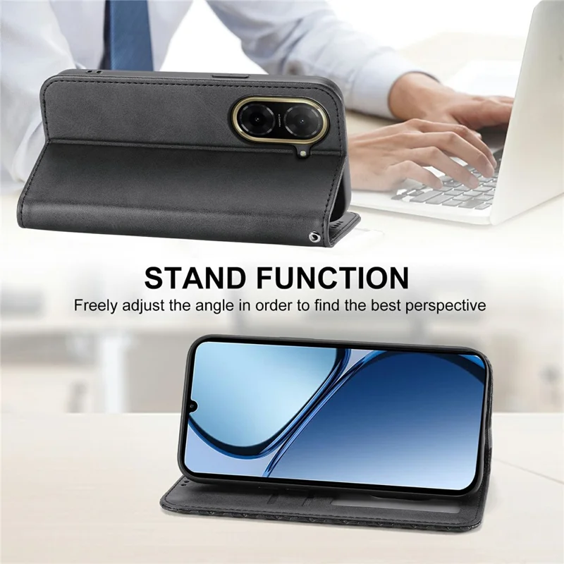 For Xiaomi Redmi A5 NFC (EU) (173.45mm) Case Calf Texture PU Leather Wallet Phone Cover with Wrist Strap - Black