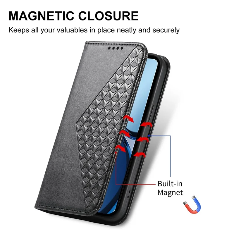 For Xiaomi Redmi A5 NFC (EU) (173.45mm) Case Calf Texture PU Leather Wallet Phone Cover with Wrist Strap - Black