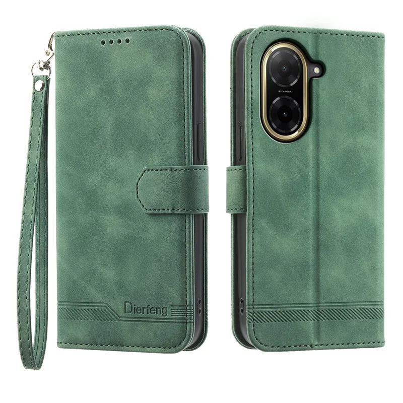 DIERFENG DF-03 For Xiaomi Redmi A5 NFC (EU) (173.45mm) Case Lines Imprint Wallet Leather Phone Cover with Wrist Strap - Green