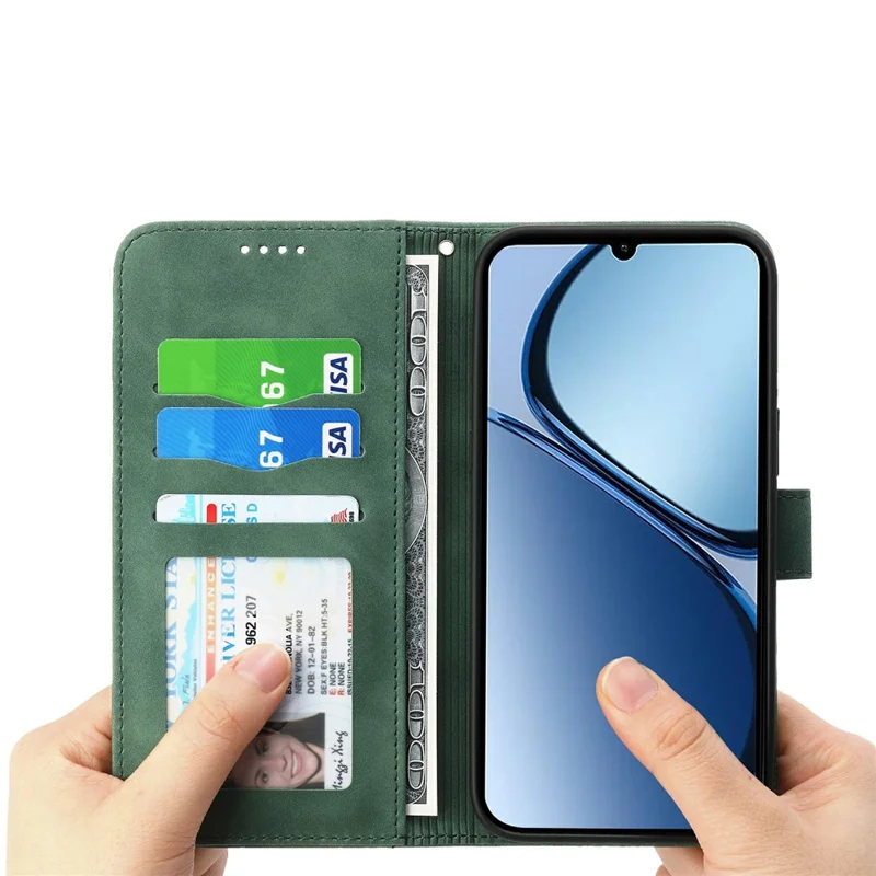 DIERFENG DF-03 For Xiaomi Redmi A5 NFC (EU) (173.45mm) Case Lines Imprint Wallet Leather Phone Cover with Wrist Strap - Green