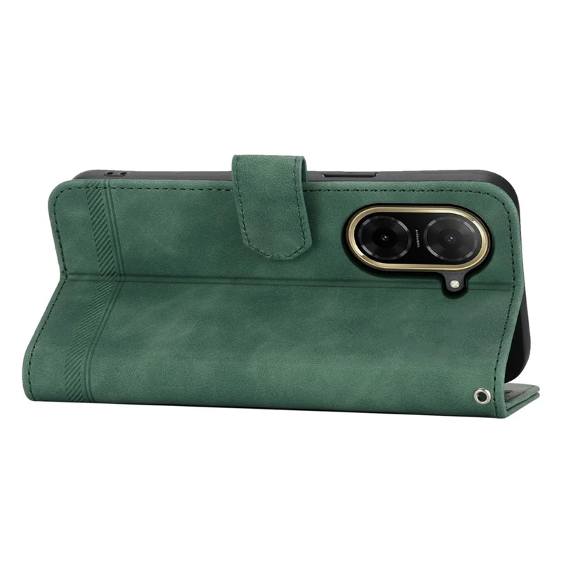 DIERFENG DF-03 For Xiaomi Redmi A5 NFC (EU) (173.45mm) Case Lines Imprint Wallet Leather Phone Cover with Wrist Strap - Green