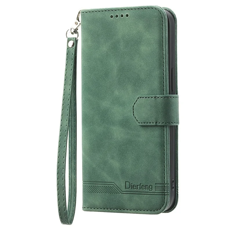 DIERFENG DF-03 For Xiaomi Redmi A5 NFC (EU) (173.45mm) Case Lines Imprint Wallet Leather Phone Cover with Wrist Strap - Green