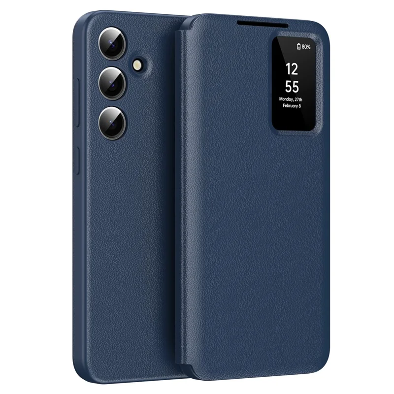 For Samsung Galaxy A16 5G / 4G Case with Card Holder Smart View Window Leather Phone Cover - Sapphire
