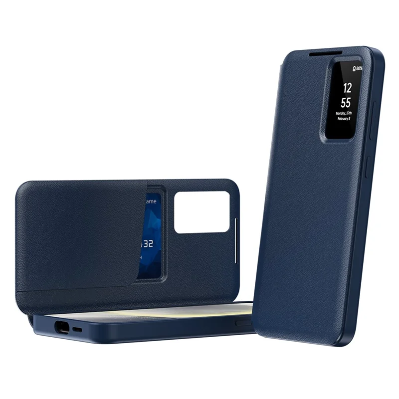 For Samsung Galaxy A16 5G / 4G Case with Card Holder Smart View Window Leather Phone Cover - Sapphire