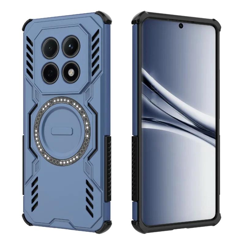 For Xiaomi Poco M8 5G / Redmi Note 15 5G (Global) Magnetic Case Butterfly Armor Hollow Heat Dissipation PC + TPU Phone Cover - Blue
