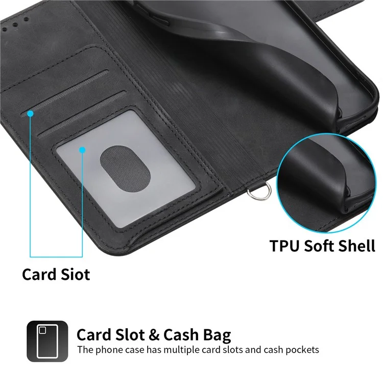 Para Samsung Galaxy A22 4G (versión de la Ue) Flores Impresas Toque de Piel Múltiples Tragamonedas Case de Teléfono PU Cubierta de Cuero Con Correa Para Muñeca y Correa Para el Hombro - Negro