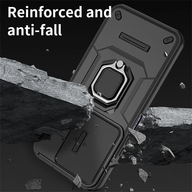 For Xiaomi Redmi 15 4G (EU) (171mm) Case PC + TPU Kickstand Phone Protector with Lens Cover - Black