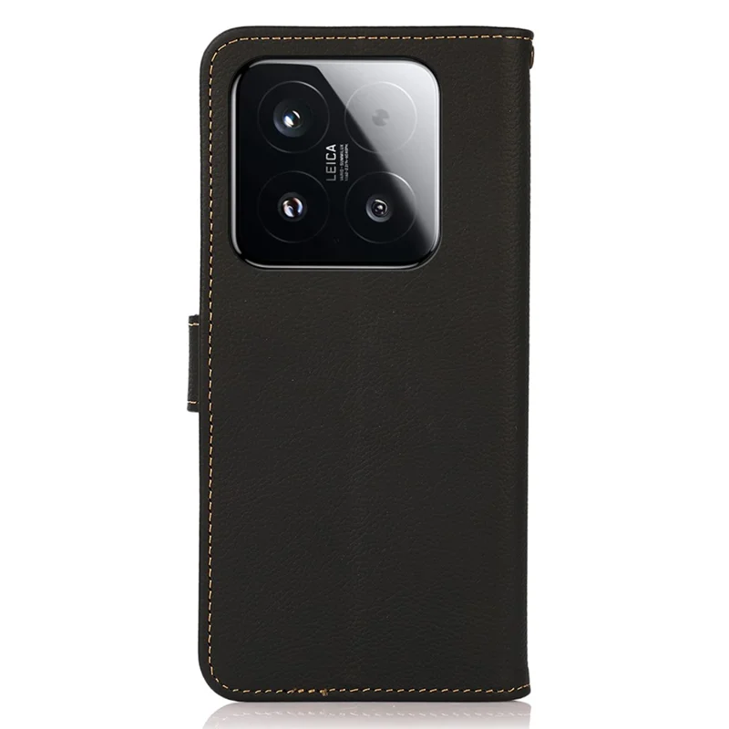 KHAZNEH for Xiaomi 15T Case Genuine Cow Leather RFID Blocking Wallet Phone Cover - Black