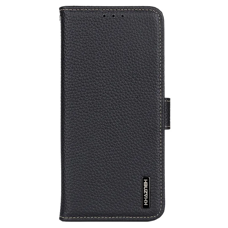 KHAZNEH For Xiaomi 15T Pro Case Genuine Cow Leather Flip Phone Cover - Black