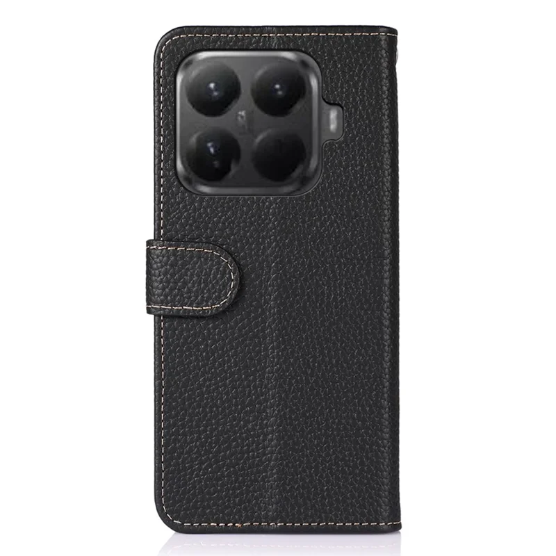 KHAZNEH For Xiaomi 15T Pro Case Genuine Cow Leather Flip Phone Cover - Black