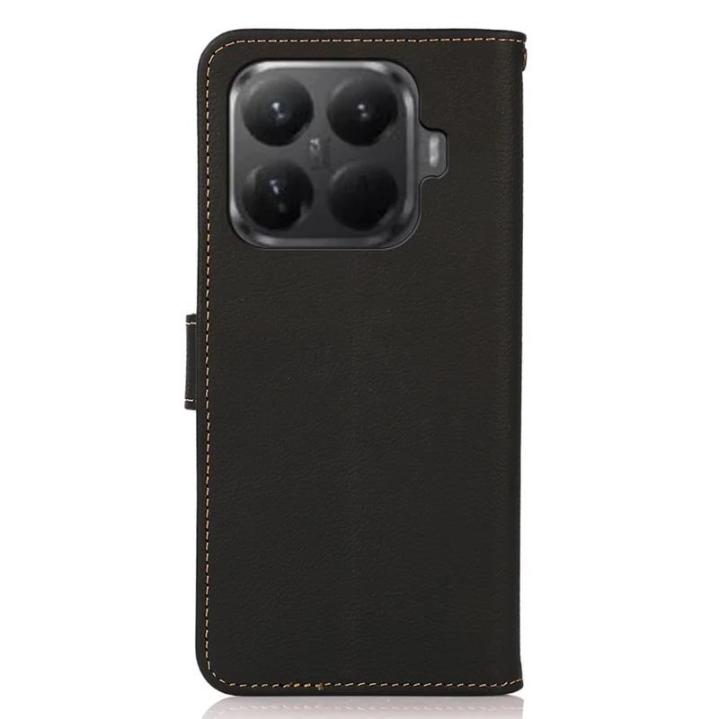 KHAZNEH for Xiaomi 15T Pro Case Genuine Cow Leather RFID Blocking Wallet Phone Cover - Black