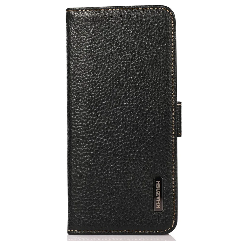 KHAZNEH for Xiaomi 15T Pro Phone Case Genuine Cow Leather Cover RFID Blocking - Black