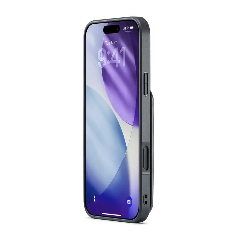 FIERRE SHANN For iPhone 17 Pro Case Card Holder Kickstand Leather RFID Blocking Back Cover - Black