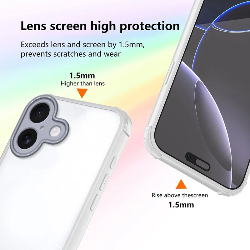 For iPhone 16 Case Reinforced Corner Shockproof TPU + Acrylic Phone Cover - White