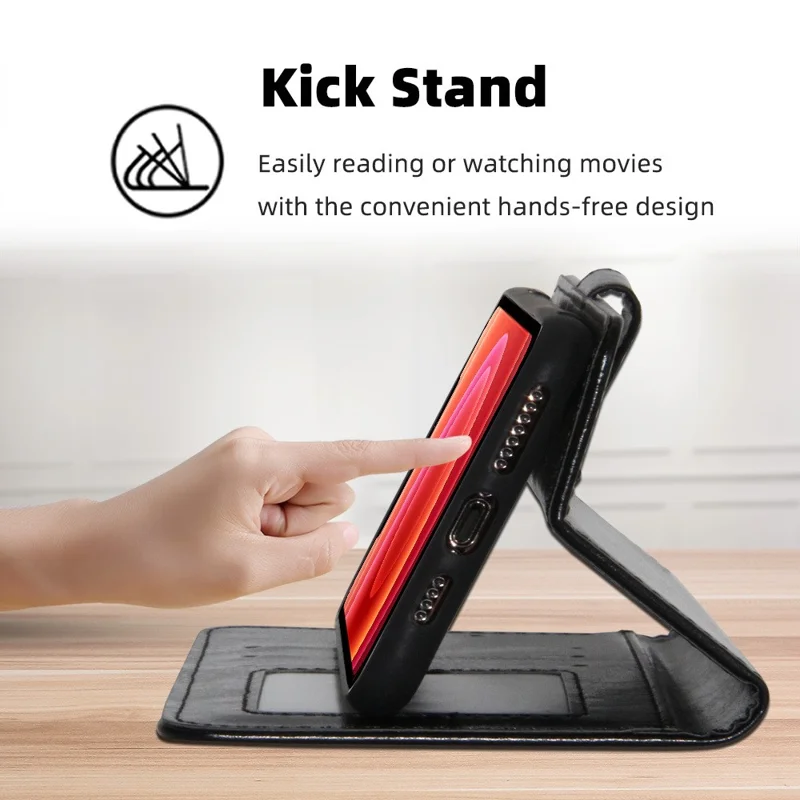 For Honor X8 5G / X6 4G Textured PU Leather Magnetic Clasp Phone Case Wallet Stand Drop-proof Inner TPU Cover - Black