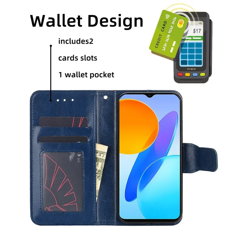 For Honor X8 5G / X6 4G Textured PU Leather Magnetic Clasp Phone Case Wallet Stand Drop-proof Inner TPU Cover - Sapphire