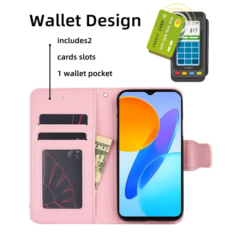 For Honor X8 5G / X6 4G Funda de cartera de cuero PU texturizado con cierre magnético - Rosa
