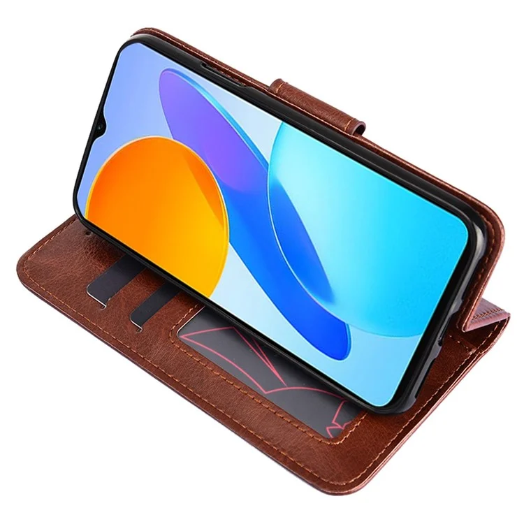 For Honor X8 5G / X6 4G Textured PU Leather Magnetic Clasp Phone Case Wallet Stand Drop-proof Inner TPU Cover - Red