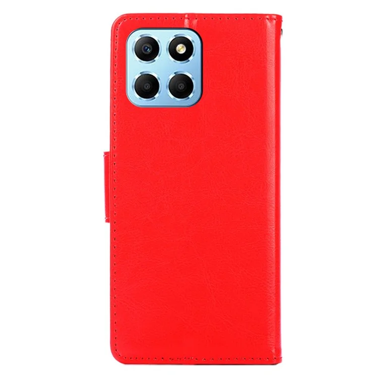 For Honor X8 5G / X6 4G Textured PU Leather Magnetic Clasp Phone Case Wallet Stand Drop-proof Inner TPU Cover - Red
