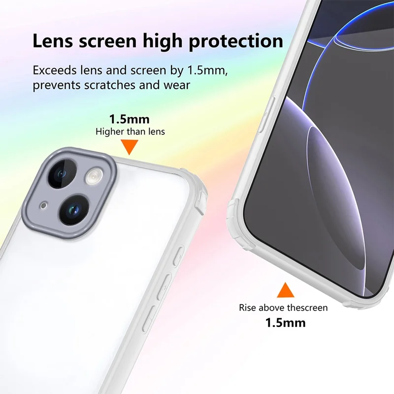 For iPhone 15 Case Reinforced Corner Shockproof TPU + Acrylic Phone Cover - White