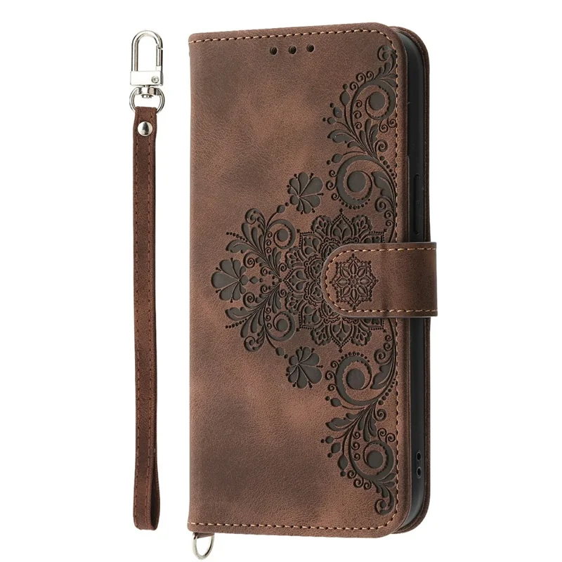 For Xiaomi Redmi Note 15 5G (Global) Case Flower Pattern PU Leather Wallet Phone Cover with Strap - Brown