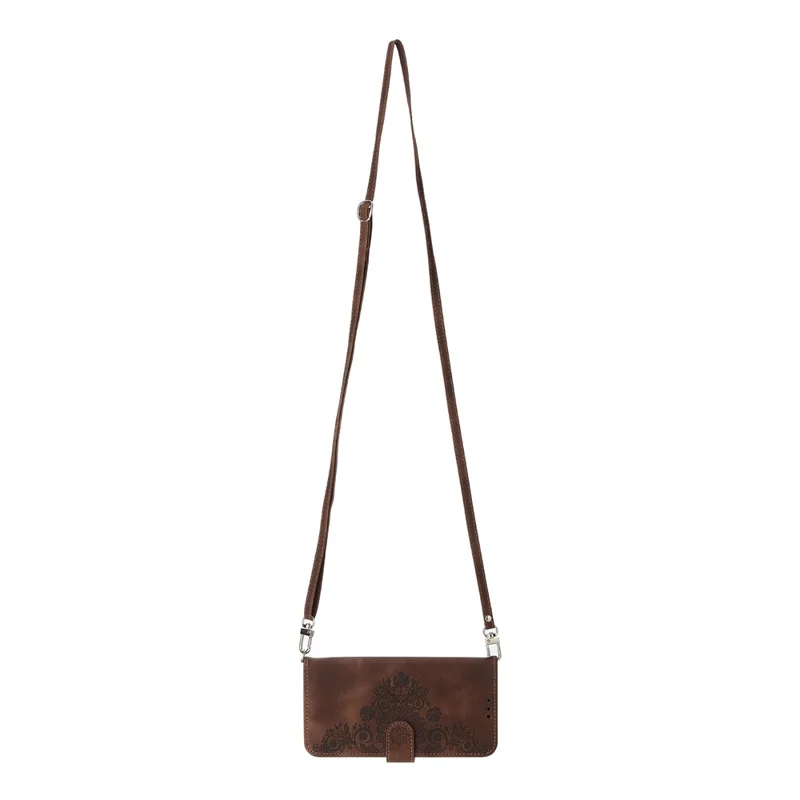 For Xiaomi Redmi Note 15 5G (Global) Case Flower Pattern PU Leather Wallet Phone Cover with Strap - Brown