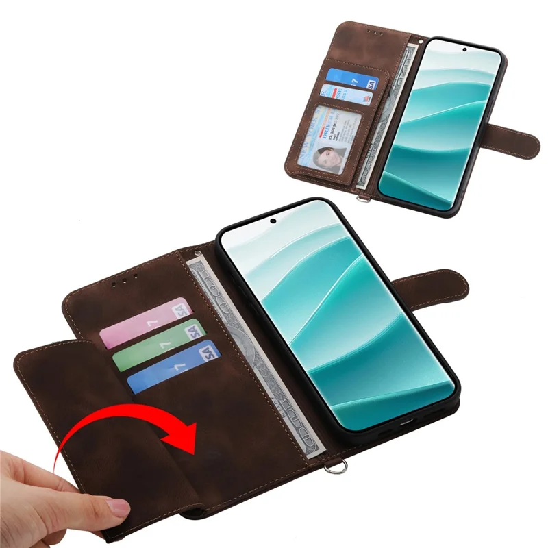 For Xiaomi Redmi Note 15 5G (Global) Case Flower Pattern PU Leather Wallet Phone Cover with Strap - Brown