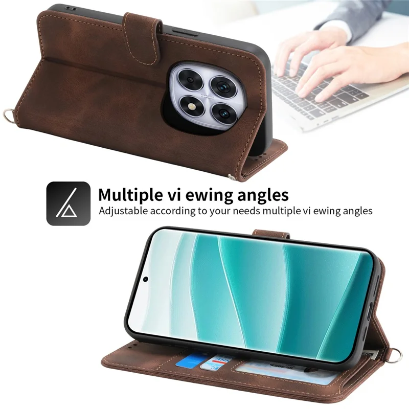 For Xiaomi Redmi Note 15 5G (Global) Case Flower Pattern PU Leather Wallet Phone Cover with Strap - Brown