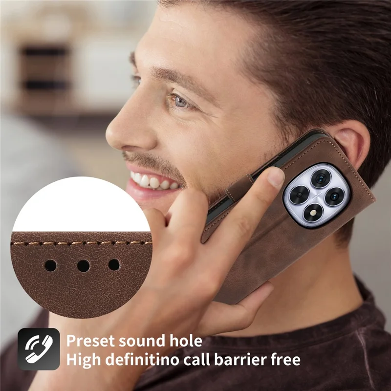 For Xiaomi Redmi Note 15 5G (Global) Case Flower Pattern PU Leather Wallet Phone Cover with Strap - Brown