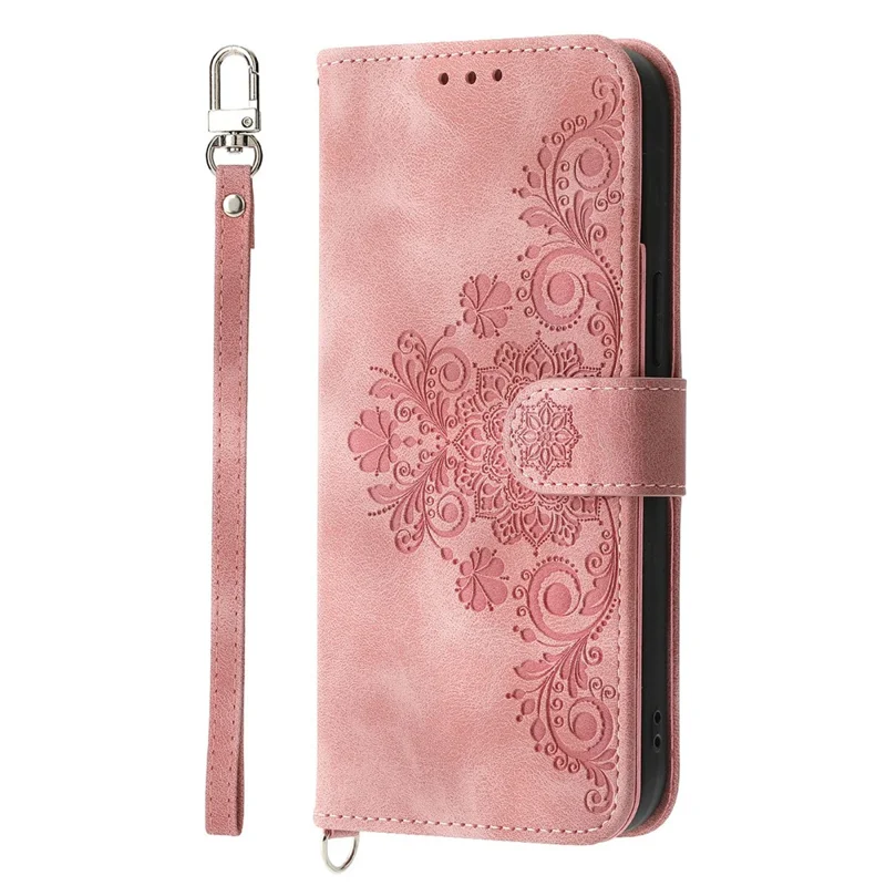 For Xiaomi Poco M8 Pro 5G / Redmi Note 15 Pro+ 5G (Global) Case Flower Pattern PU Leather Wallet Phone Cover with Strap - Pink