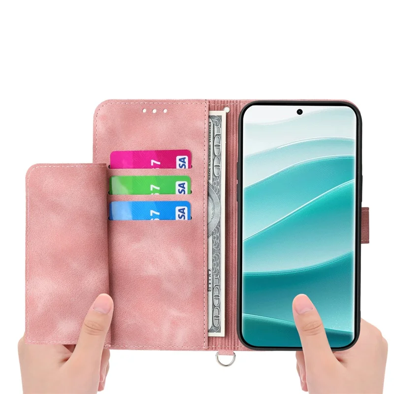 For Xiaomi Poco M8 Pro 5G / Redmi Note 15 Pro+ 5G (Global) Case Flower Pattern PU Leather Wallet Phone Cover with Strap - Pink