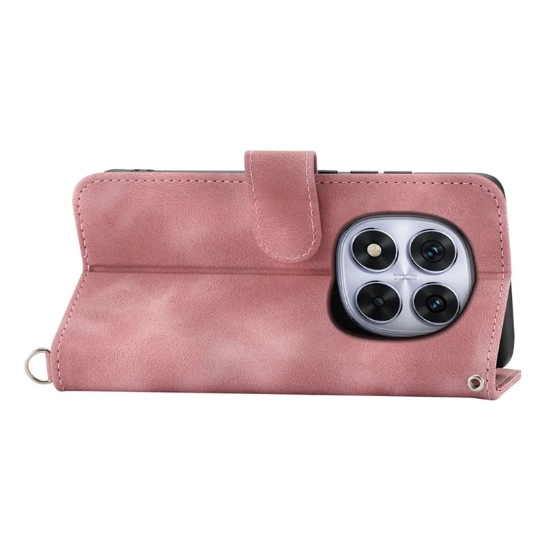 For Xiaomi Poco M8 Pro 5G / Redmi Note 15 Pro+ 5G (Global) Case Flower Pattern PU Leather Wallet Phone Cover with Strap - Pink