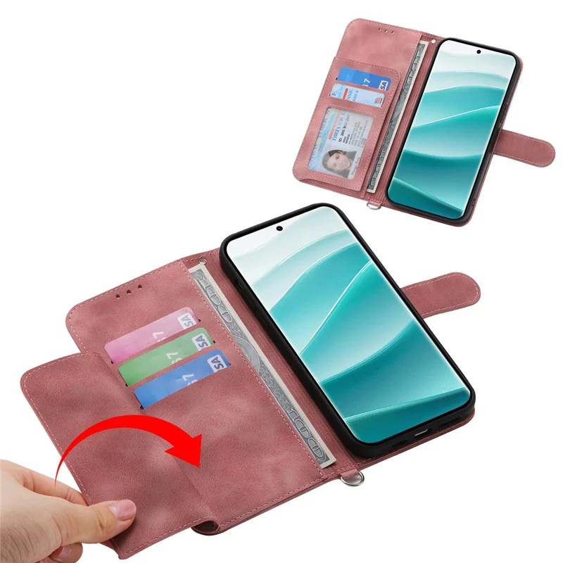 For Xiaomi Poco M8 Pro 5G / Redmi Note 15 Pro+ 5G (Global) Case Flower Pattern PU Leather Wallet Phone Cover with Strap - Pink