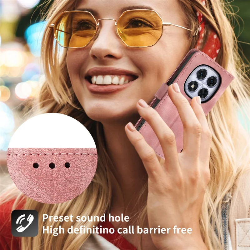 For Xiaomi Poco M8 Pro 5G / Redmi Note 15 Pro+ 5G (Global) Case Flower Pattern PU Leather Wallet Phone Cover with Strap - Pink