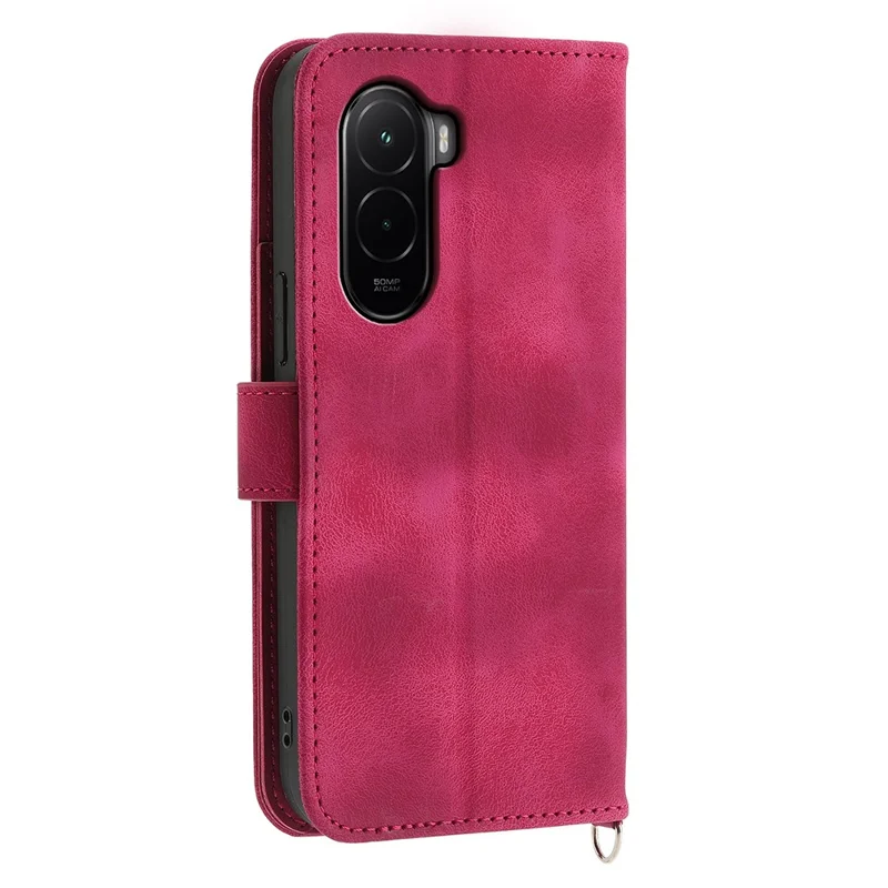 For Xiaomi Poco M7 4G (EU) (171mm) Case Flower Pattern PU Leather Wallet Phone Cover with Strap - Wine Red