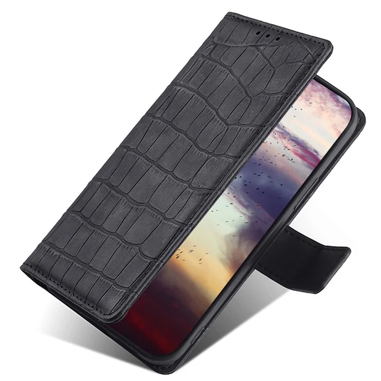 Para o Samsung Galaxy A04 4G (164,4 x 76,3 x 9,1 Mm) Stand Crocodile Textule Textule Textura Case Tach de Cear - Preto