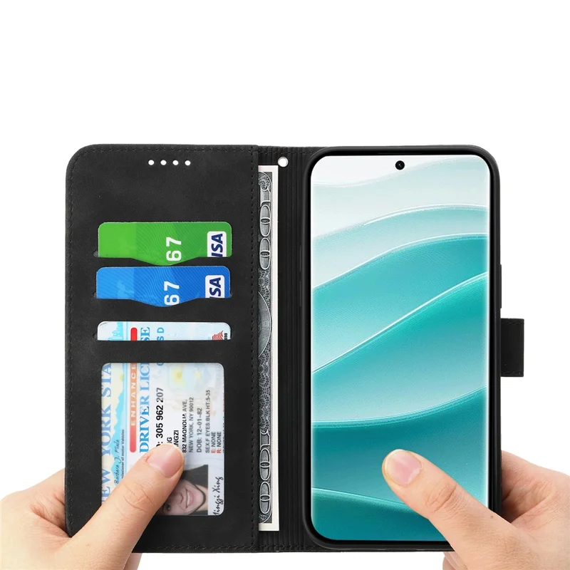 DIERFENG DF-03 Fodral för Xiaomi Redmi Note 15 Pro+ 5G Med linjeprägling Lederlukt Väska Mobilhölse med handledsband - Svart